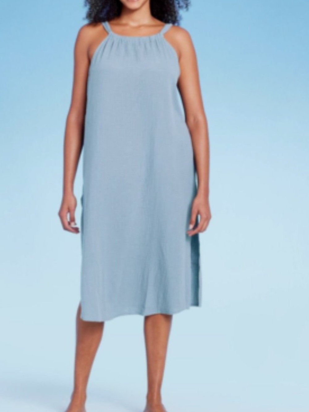 🆕 KONA SOL PASTEL BLUE 100% COTTON GAUZE MIDI SUNDRESS COVER-UP DRESS - M NWOT